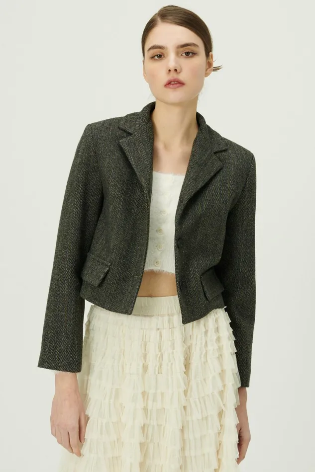 Storets Miquela Herringbone Crop Blazer Women Blazer