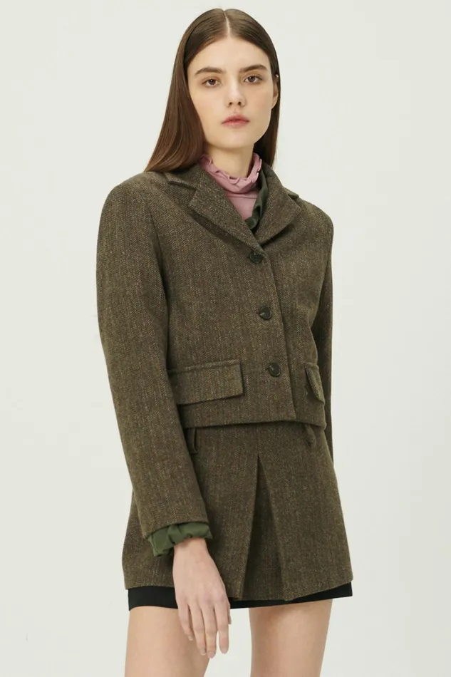 Storets Miquela Herringbone Crop Blazer Women Blazer