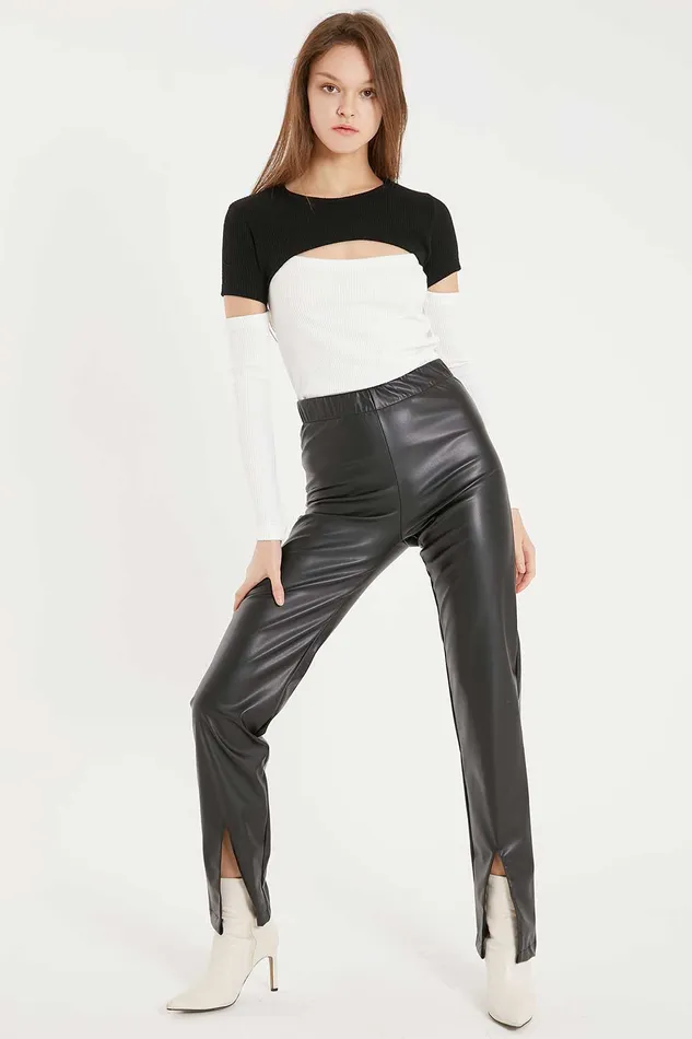 Storets Noor Front Slit Pleather Pants Women Trousers