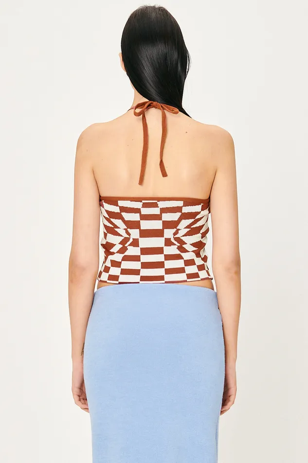 Storets Skyler Checkerboard Halter Top Women Crop Tops
