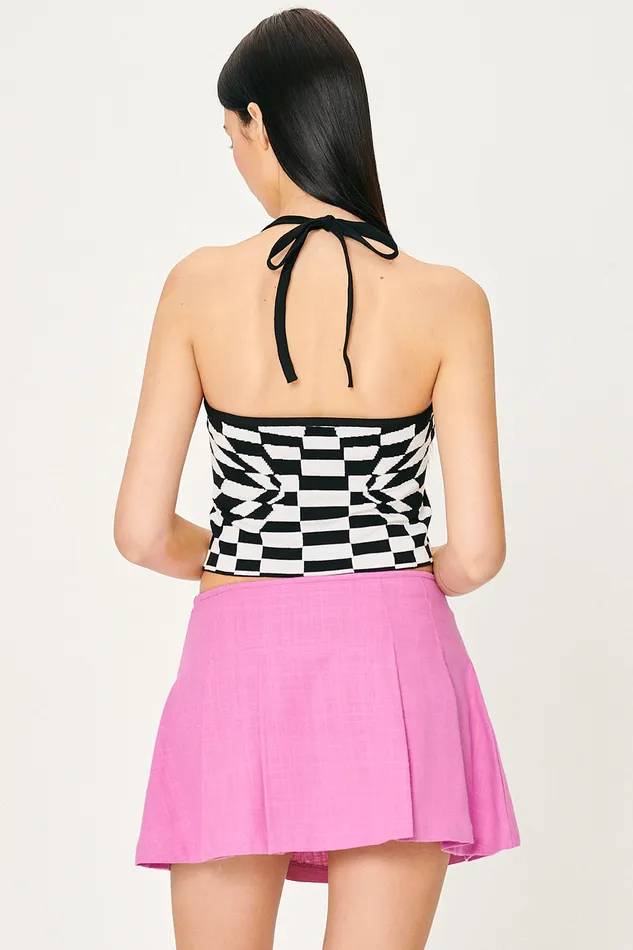 Storets Skyler Checkerboard Halter Top Women Crop Tops