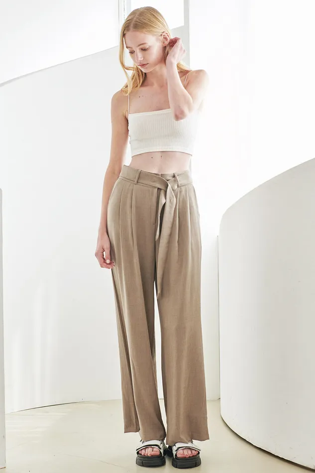 Storets Tammy Belted Pintuck Pants Women Trousers