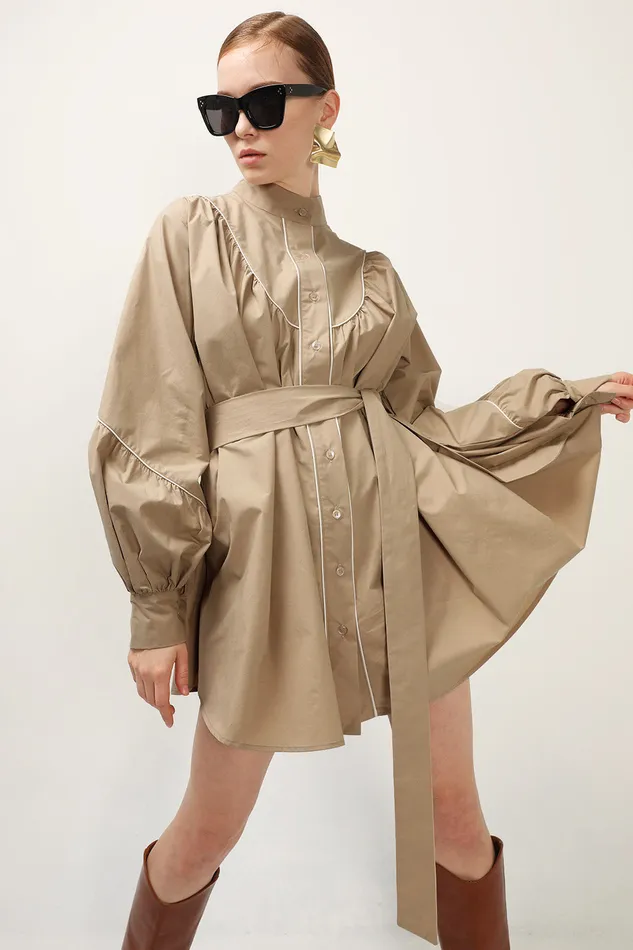 Storets Tori Piping Detail Shirt Dress Women Mini Dresses
