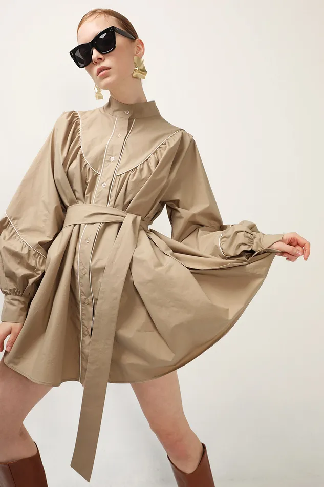 Storets Tori Piping Detail Shirt Dress Women Mini Dresses