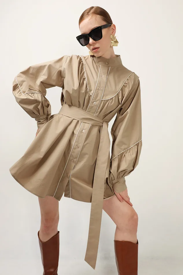 Storets Tori Piping Detail Shirt Dress Women Mini Dresses