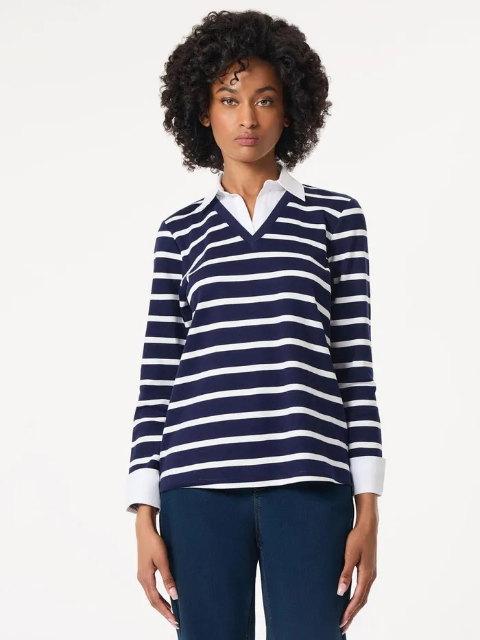 Striped Collared Twofer LayeredLook Top Women Jones New York Sale