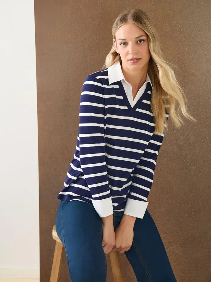 Striped Collared Twofer LayeredLook Top Women Jones New York Sale Striped Collared Twofer LayeredLook Top Women Jones New York Sale