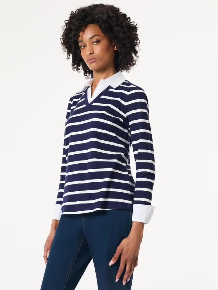 Striped Collared Twofer LayeredLook Top Women Jones New York Sale Striped Collared Twofer LayeredLook Top Women Jones New York Sale