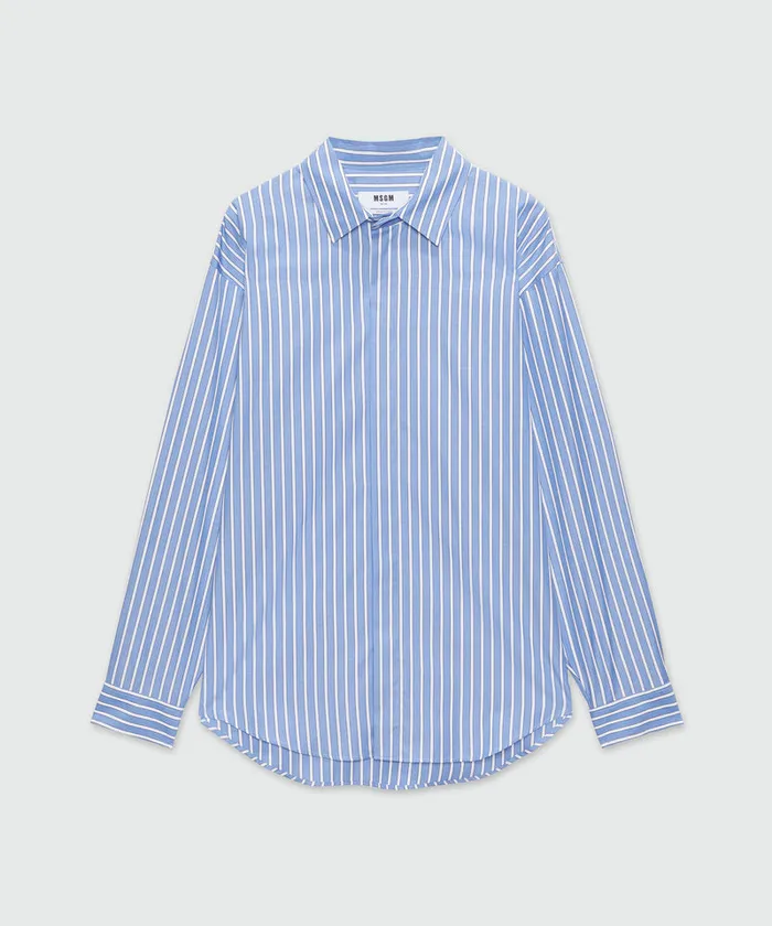 Striped Light Blue Poplin Shirt Men MSGM Shirts