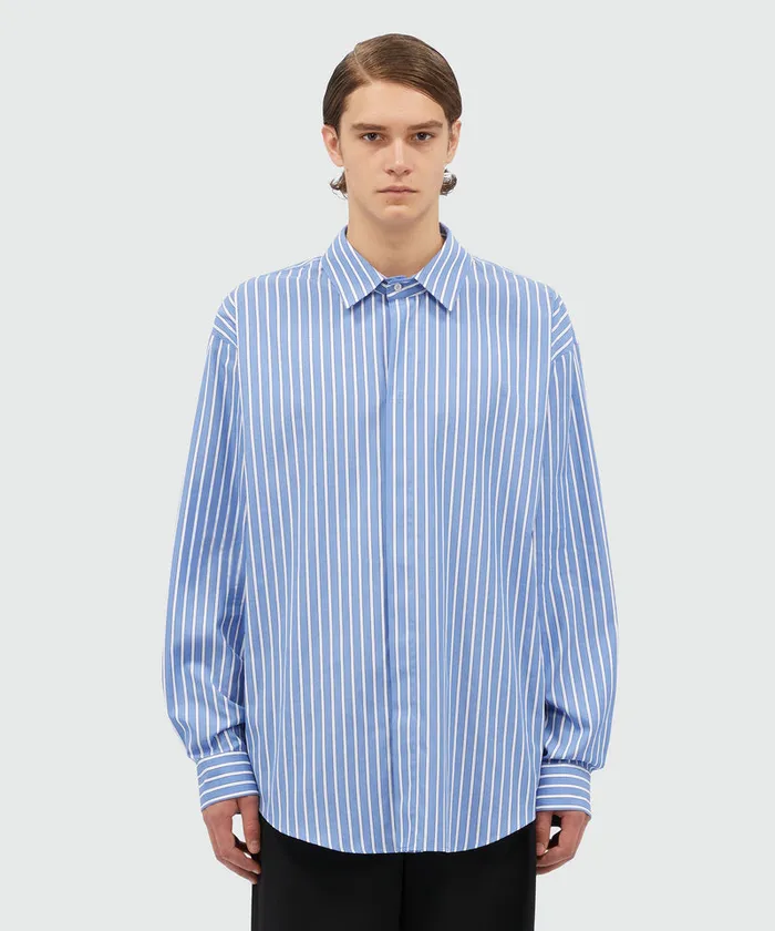 Striped Light Blue Poplin Shirt Men MSGM Shirts