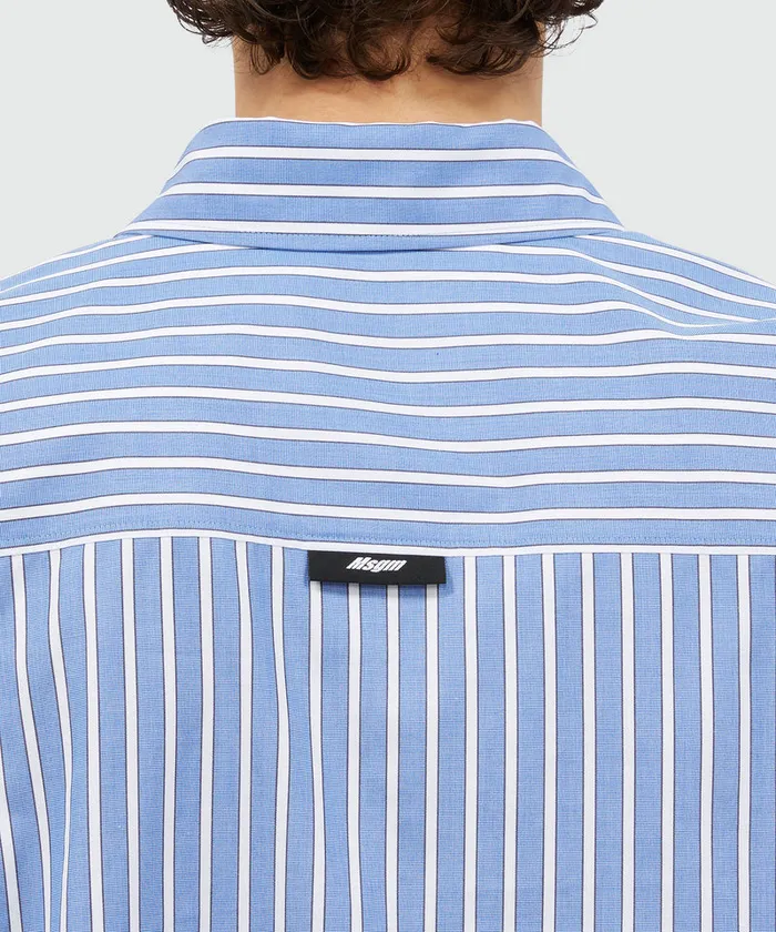 Striped Light Blue Poplin Shirt Men MSGM Shirts