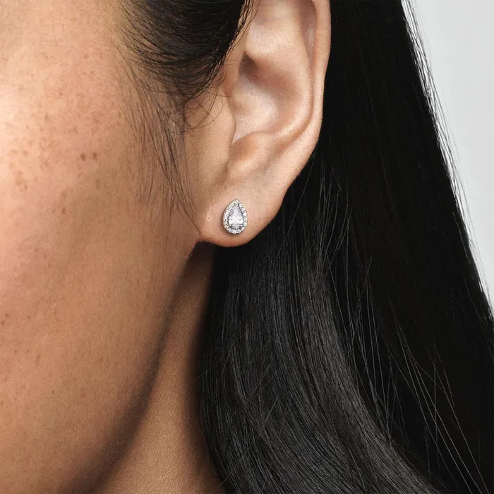 Stud Earrings Women Pandora Sparkling Teardrop Halo Stud Earrings Sterling Silver