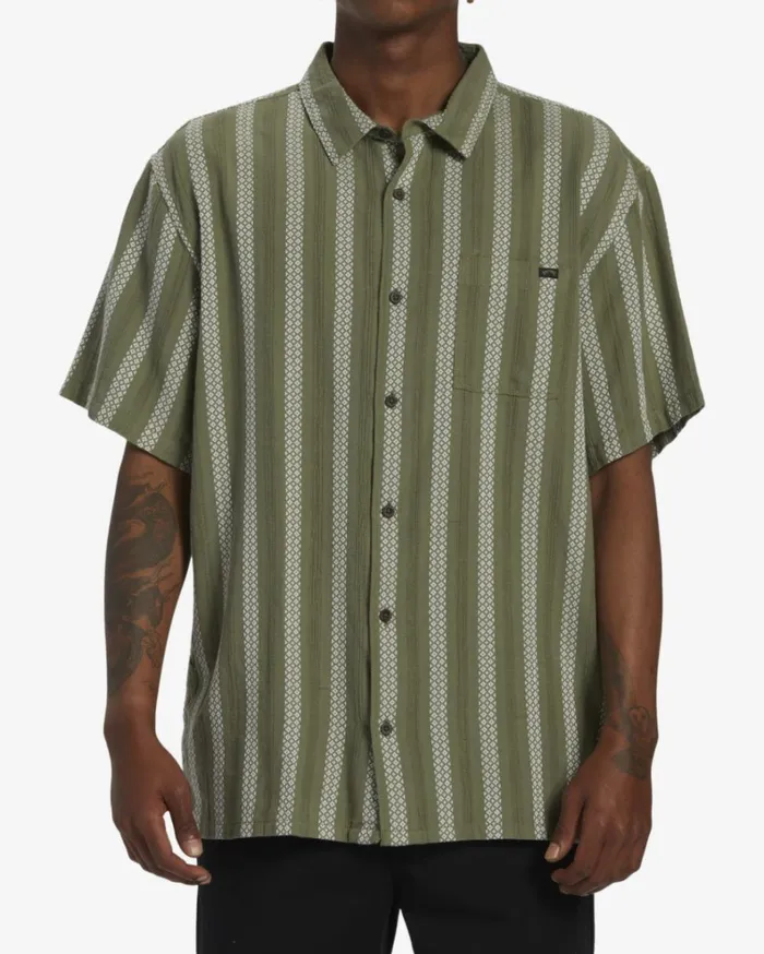 Sundays Jacquard Short Sleeve Shirt Dark Olive Men Billabong Shirts