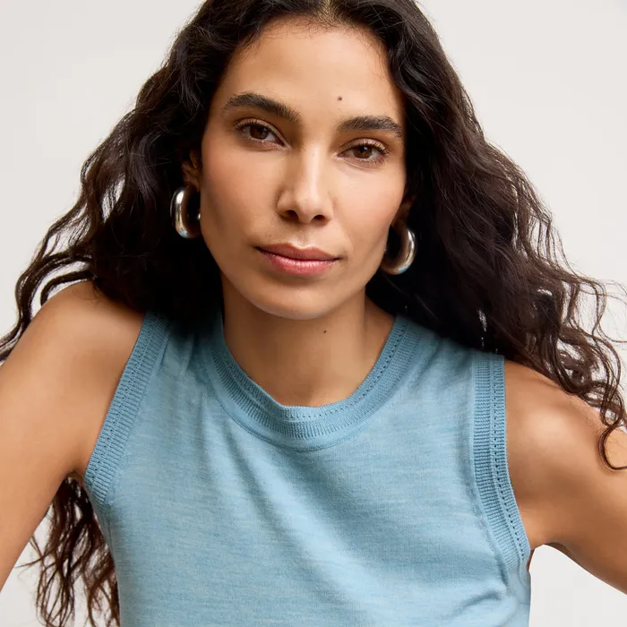 Sweaters The Jamie Pointelle Tank 8211 Light Merino Morning Sky 8211 M M LaFleur Women