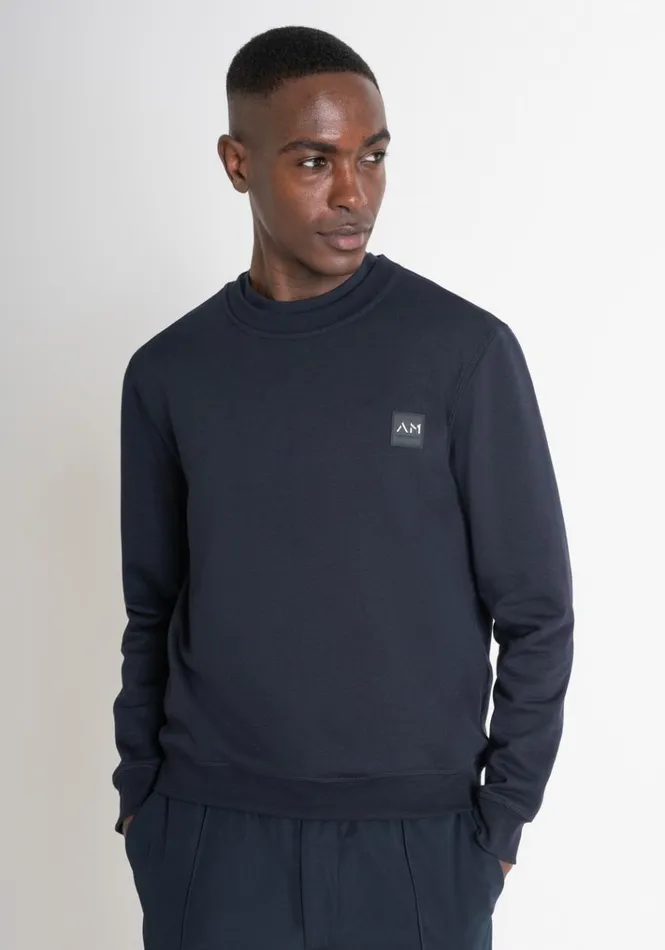 Sweatshirts Men Antony Morato Regular Fit Sweatshirt In Sustainable Blue Cotton Blend Fabric With Logo Blue Ink