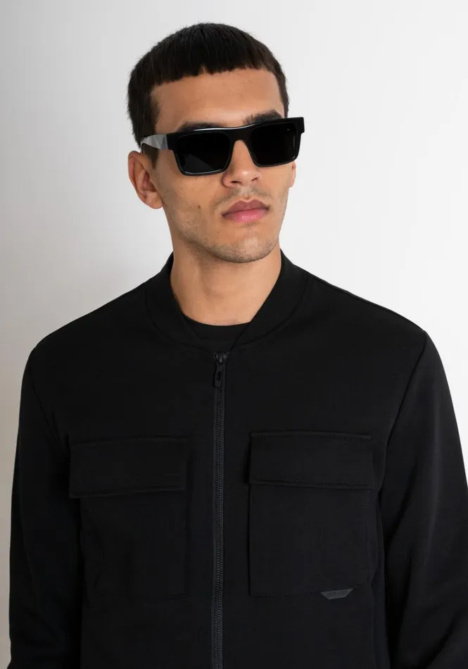 Sweatshirts Men Antony Morato Slim Fit Sweatshirt With Zip And Pockets In Black Cotton Blend With Logo Black