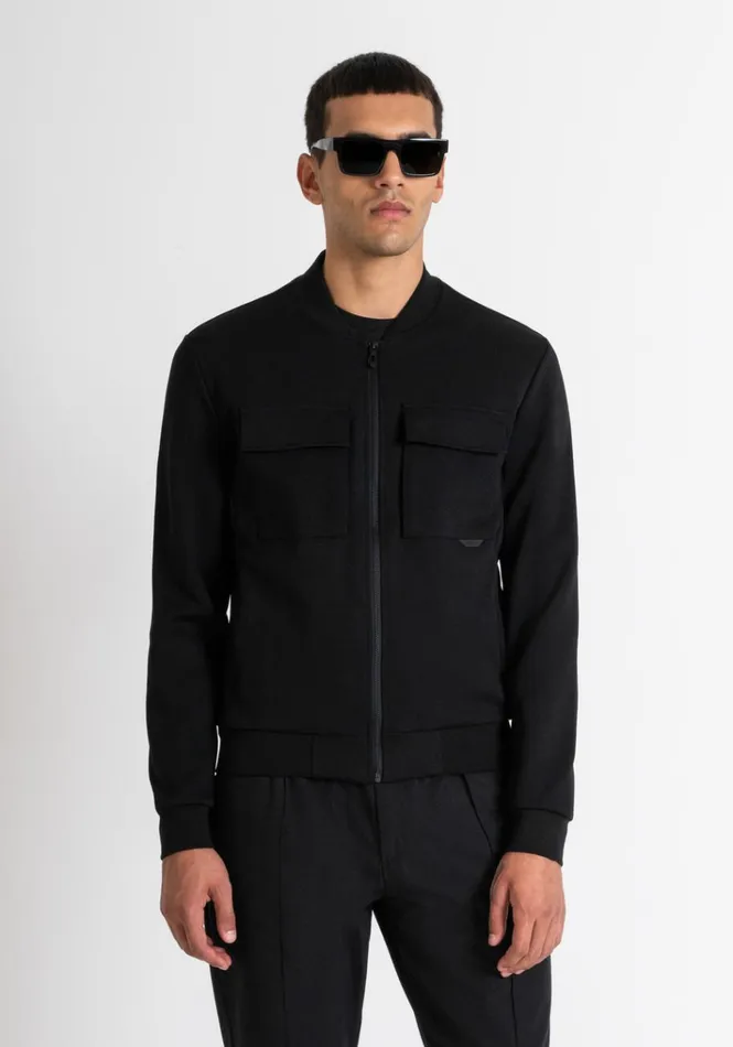 Sweatshirts Men Antony Morato Slim Fit Sweatshirt With Zip And Pockets In Black Cotton Blend With Logo Black