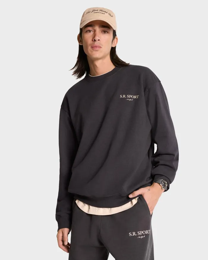 Sweatshirts Men Sporty and Rich Wimbledon Crewneck 8211 Faded BlackCream