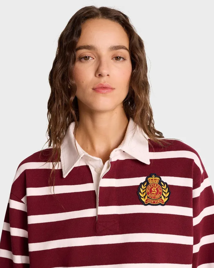 Sweatshirts Women Sporty and Rich NY Crest Rugby Polo 8211 MerlotWhite