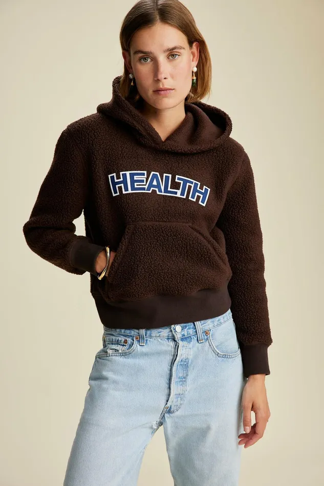 Sweatshirts Women Sporty and Rich Sherpa Health Hoodie 8211 Chocolate