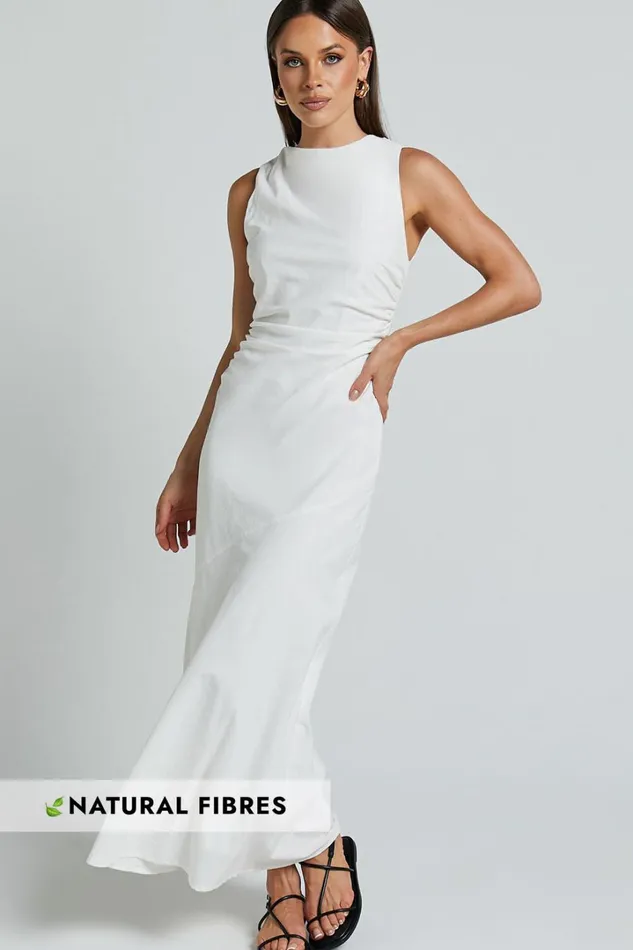 Sylvie Midi Dress 8211 High Neck Flare Dress In White Women Showpo Conscious
