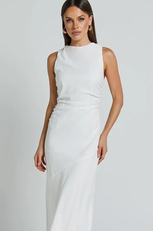 Sylvie Midi Dress 8211 High Neck Flare Dress In White Women Showpo Conscious