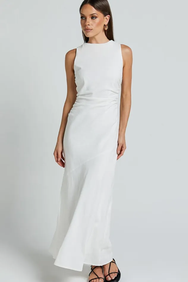 Sylvie Midi Dress 8211 High Neck Flare Dress In White Women Showpo Conscious
