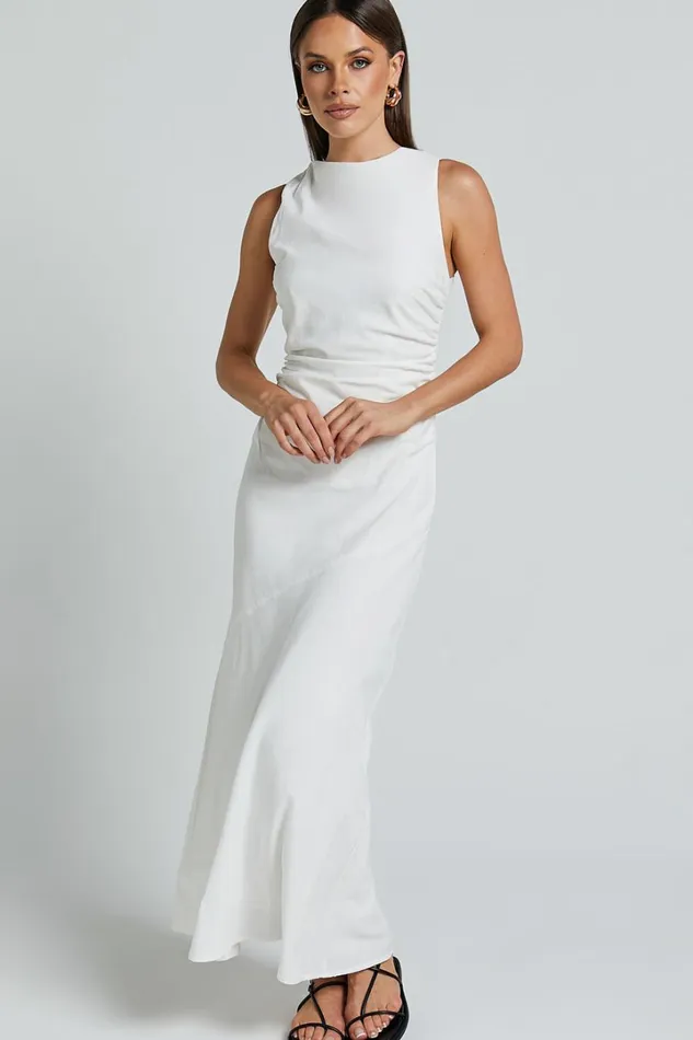 Sylvie Midi Dress 8211 High Neck Flare Dress In White Women Showpo Conscious