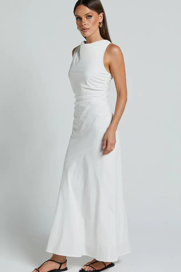 Sylvie Midi Dress 8211 High Neck Flare Dress In White Women Showpo Conscious
