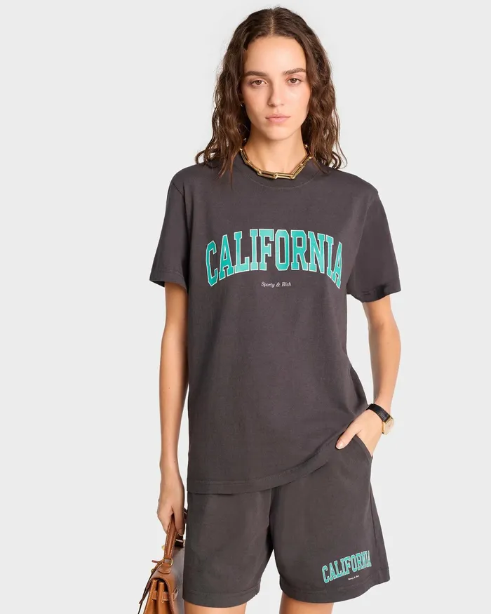 TShirts and Tops Women Sporty and Rich California TShirt 8211 Faded BlackSpring Green