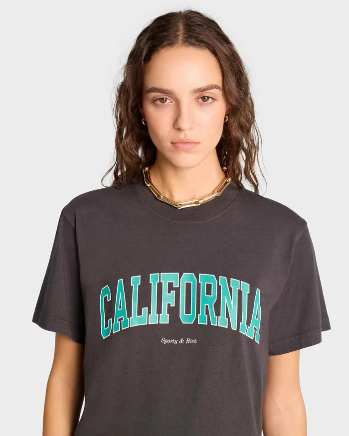 TShirts and Tops Women Sporty and Rich California TShirt 8211 Faded BlackSpring Green