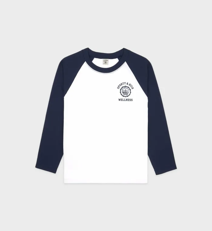 TShirts and Tops Women Sporty and Rich Emblem Baseball Tee 8211 WhiteNavy