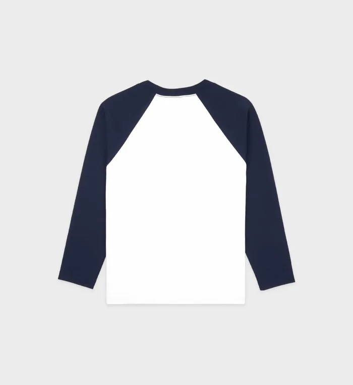 TShirts and Tops Women Sporty and Rich Emblem Baseball Tee 8211 WhiteNavy