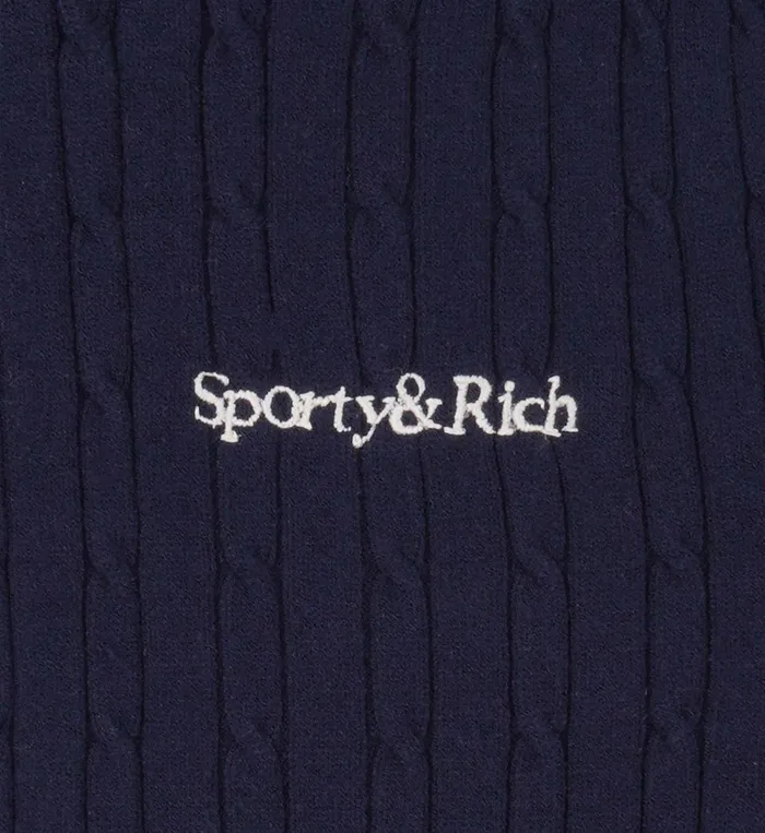 TShirts and Tops Women Sporty and Rich Serif Logo Mini Cable Polo 8211 NavyOff WhiteRed