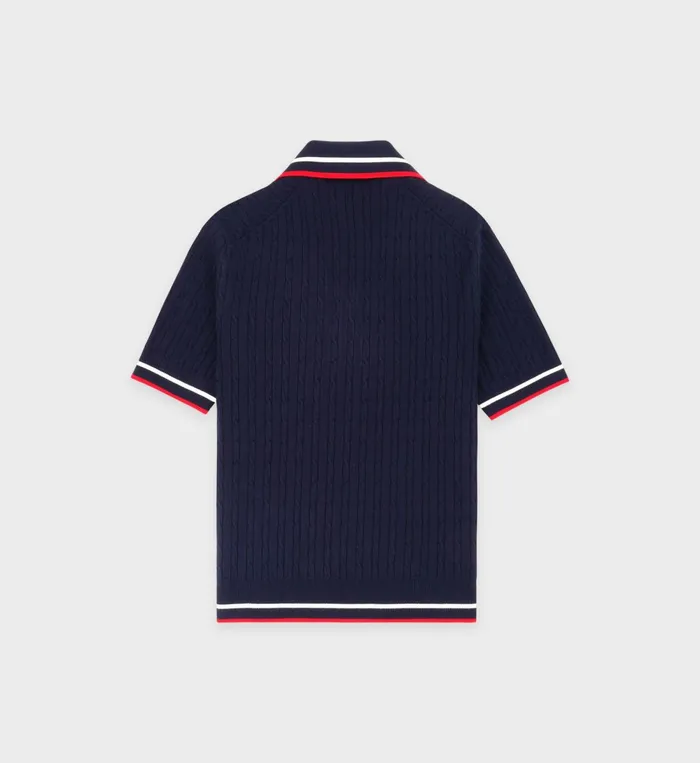 TShirts and Tops Women Sporty and Rich Serif Logo Mini Cable Polo 8211 NavyOff WhiteRed
