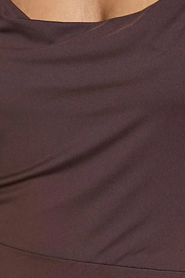 Tasteful Midi Dress 8211 Cowl Neck Bodycon Thigh Split Dress In Dark Chocolate Women Showpo Dresses