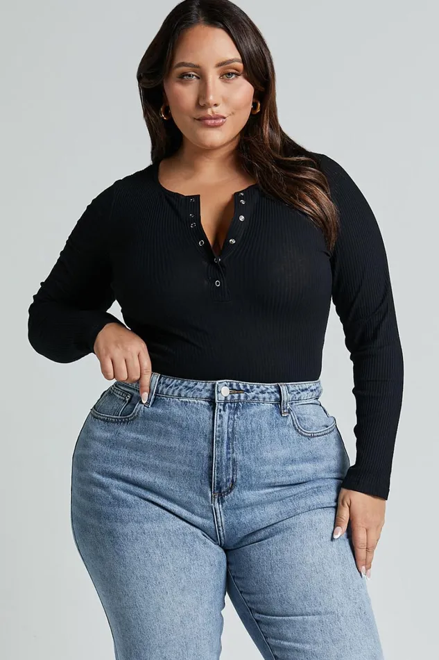 Tatem Bodysuit 8211 Long Sleeve Button Front Bodysuit In Black Women Showpo Basics