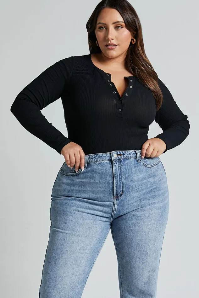 Tatem Bodysuit 8211 Long Sleeve Button Front Bodysuit In Black Women Showpo Basics