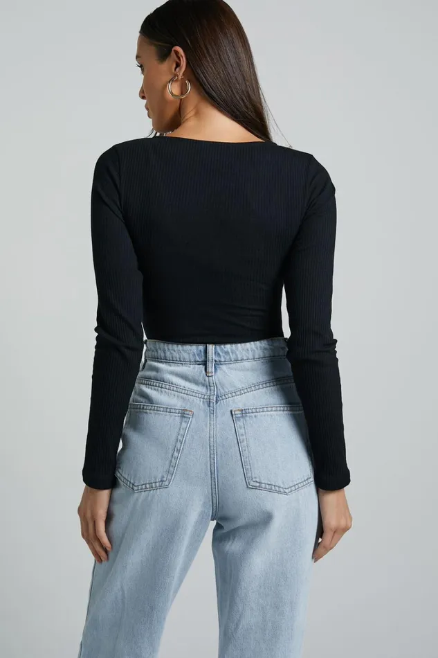 Tatem Bodysuit 8211 Long Sleeve Button Front Bodysuit In Black Women Showpo Basics