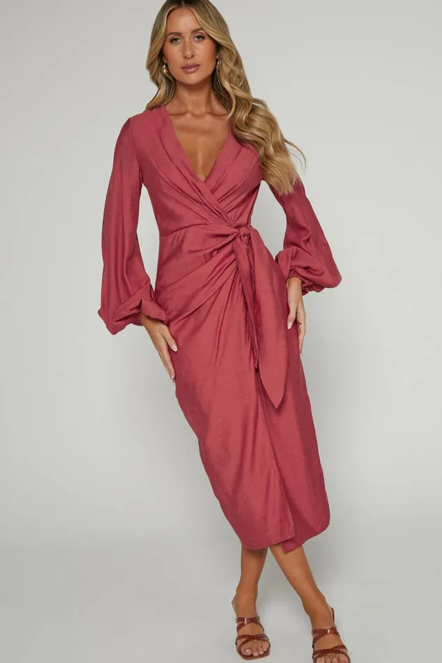 Taylor Midi Dress 8211 Long Sleeve Wrap Dress In Clay Women Showpo Curve Clothes