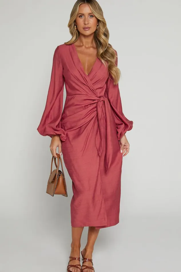 Taylor Midi Dress 8211 Long Sleeve Wrap Dress In Clay Women Showpo Curve Clothes