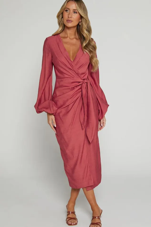 Taylor Midi Dress 8211 Long Sleeve Wrap Dress In Clay Women Showpo Curve Clothes