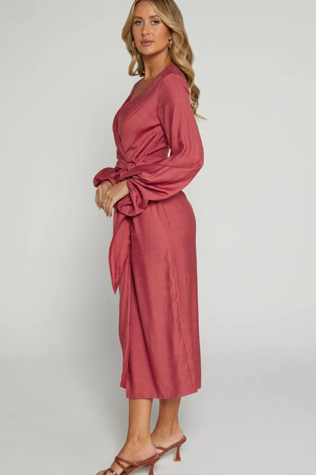 Taylor Midi Dress 8211 Long Sleeve Wrap Dress In Clay Women Showpo Curve Clothes