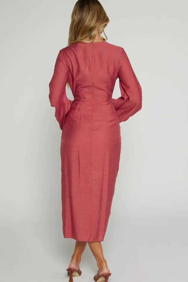Taylor Midi Dress 8211 Long Sleeve Wrap Dress In Clay Women Showpo Curve Clothes