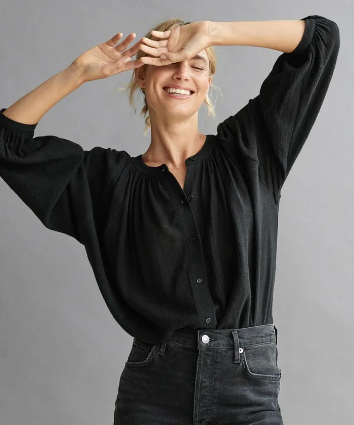 Tees and Tanks Women Jenni Kayne LongSleeve Willow Blouse Black