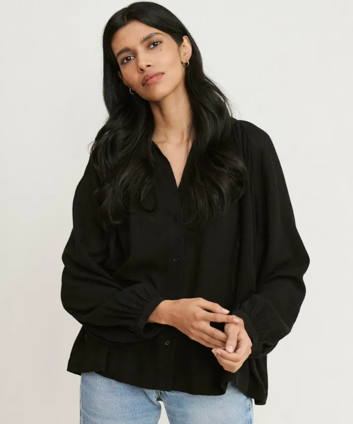 Tees and Tanks Women Jenni Kayne LongSleeve Willow Blouse Black