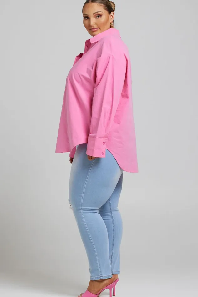 Terah Shirt 8211 Button Up Shirt In Pink Women Showpo Curve Clothes