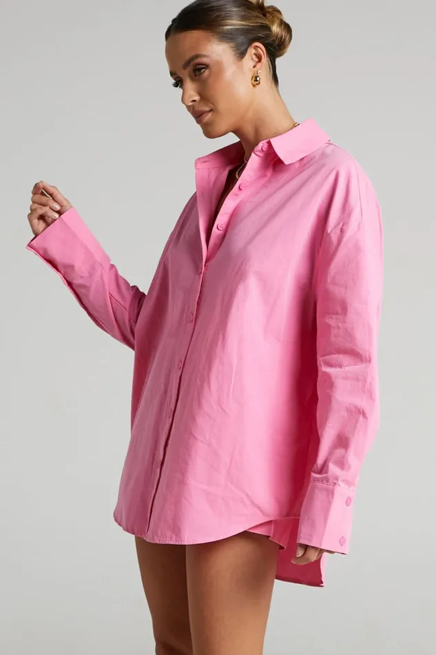 Terah Shirt 8211 Button Up Shirt In Pink Women Showpo Curve Clothes
