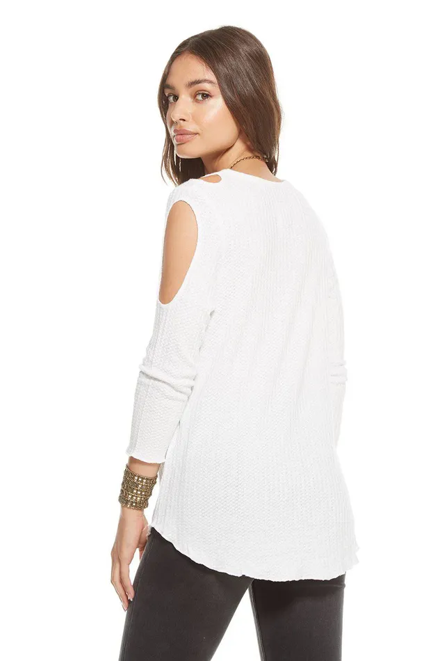 THERMAL 34 SLEEVE DOUBLE COLD SHOULDER HENLEY Loungewear Chaser Brand Womens