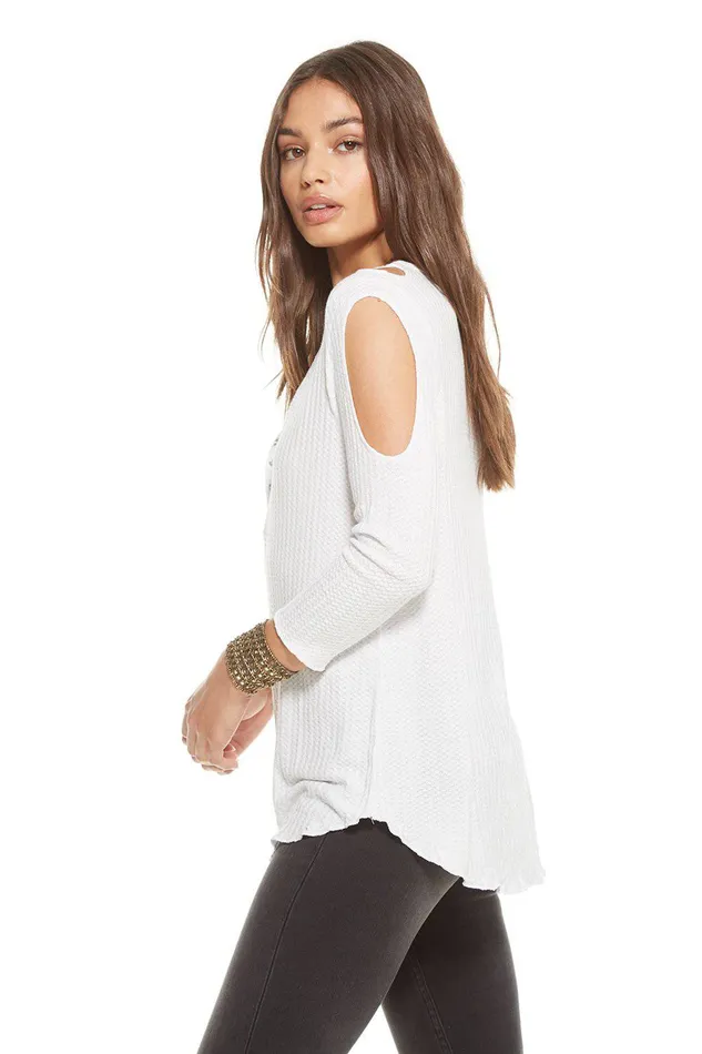 THERMAL 34 SLEEVE DOUBLE COLD SHOULDER HENLEY Loungewear Chaser Brand Womens